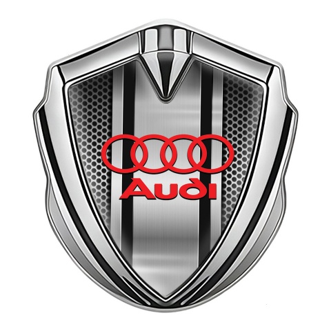 Audi Bodyside Emblem Badge Silver Metal Texture Classic Red Logo