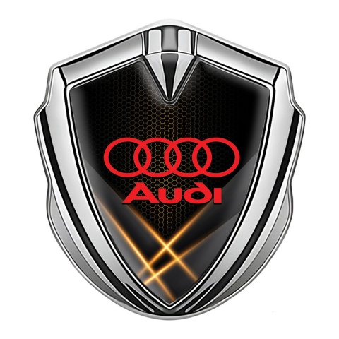 Audi Trunk Emblem Badge Silver Orange Honeycomb Light Effect
