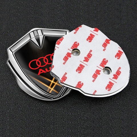 Audi Trunk Emblem Badge Silver Orange Honeycomb Light Effect