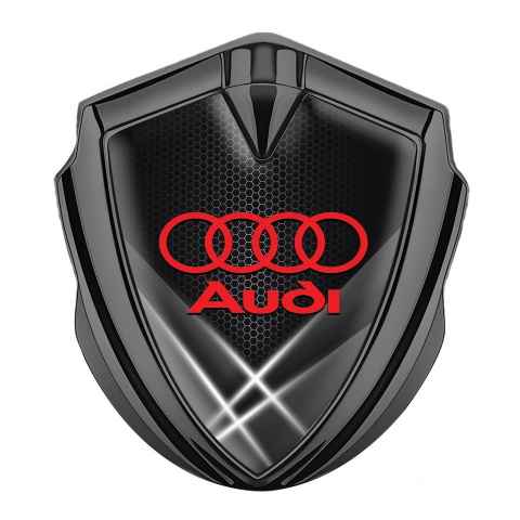 Audi Emblem Car Badge Graphite Grey Honeycomb Light Beam Effect