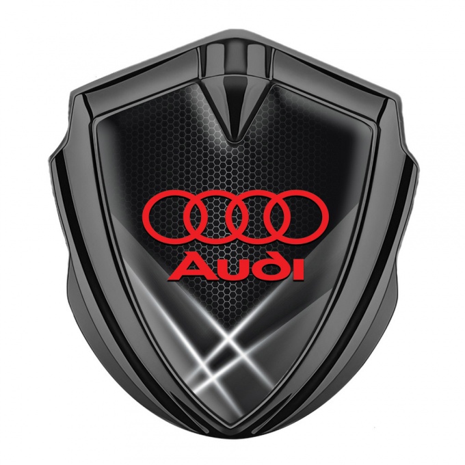 Audi Emblem Car Badge Graphite Grey Honeycomb Light Beam Effect