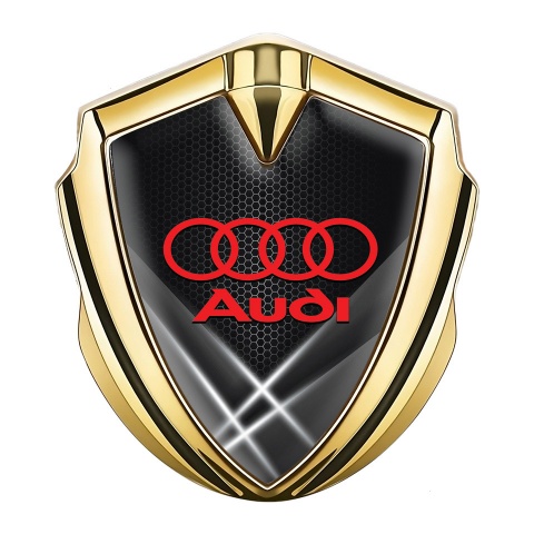 Audi Emblem Car Badge Gold Grey Honeycomb Light Beam Effect