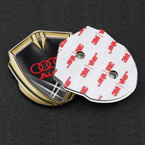 Audi Emblem Car Badge Gold Grey Honeycomb Light Beam Effect