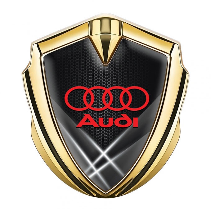Audi Emblem Car Badge Gold Grey Honeycomb Light Beam Effect