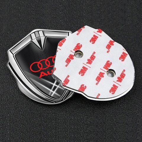 Audi Emblem Car Badge Silver Grey Honeycomb Light Beam Effect