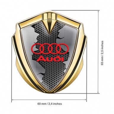 Audi Bodyside Domed Emblem Gold Cracked Steel Crimson Rings