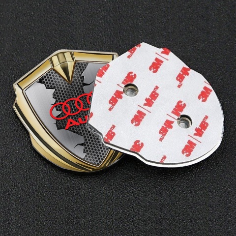 Audi Bodyside Domed Emblem Gold Cracked Steel Crimson Rings