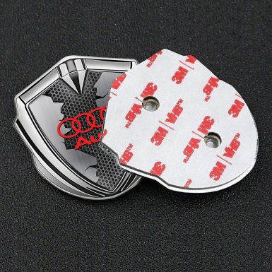Audi Bodyside Domed Emblem Silver Cracked Steel Crimson Rings