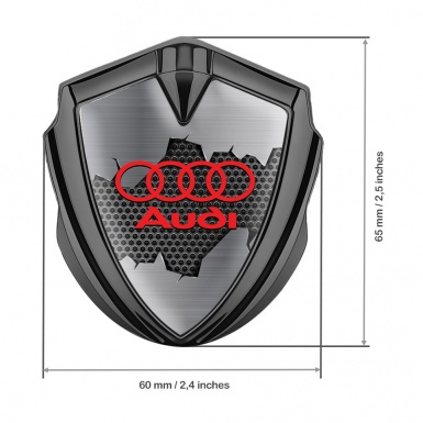 Audi Bodyside Emblem Self Adhesive Graphite Torn Metal Effect Red Logo