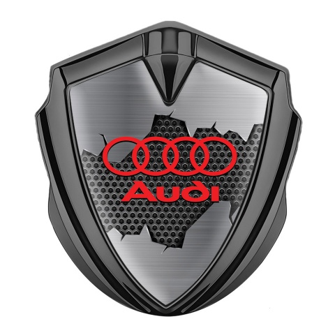 Audi Bodyside Emblem Self Adhesive Graphite Torn Metal Effect Red Logo