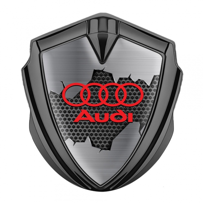 Audi Bodyside Emblem Self Adhesive Graphite Torn Metal Effect Red Logo
