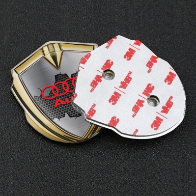 Audi Bodyside Emblem Self Adhesive Gold Torn Metal Effect Red Logo