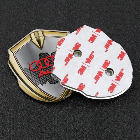 Audi Bodyside Emblem Self Adhesive Gold Torn Metal Effect Red Logo
