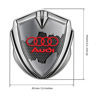 Audi Bodyside Emblem Self Adhesive Silver Torn Metal Effect Red Logo