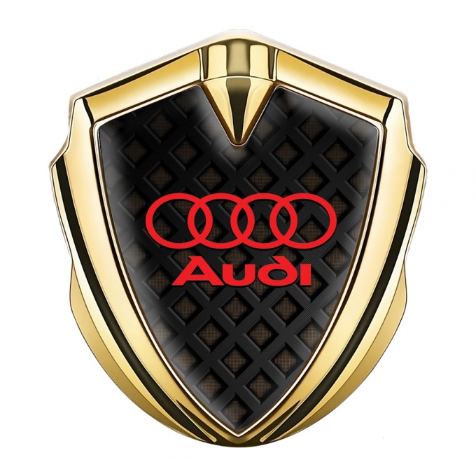 Audi Metal Emblem Self Adhesive Gold Brown Cubes Red Edition