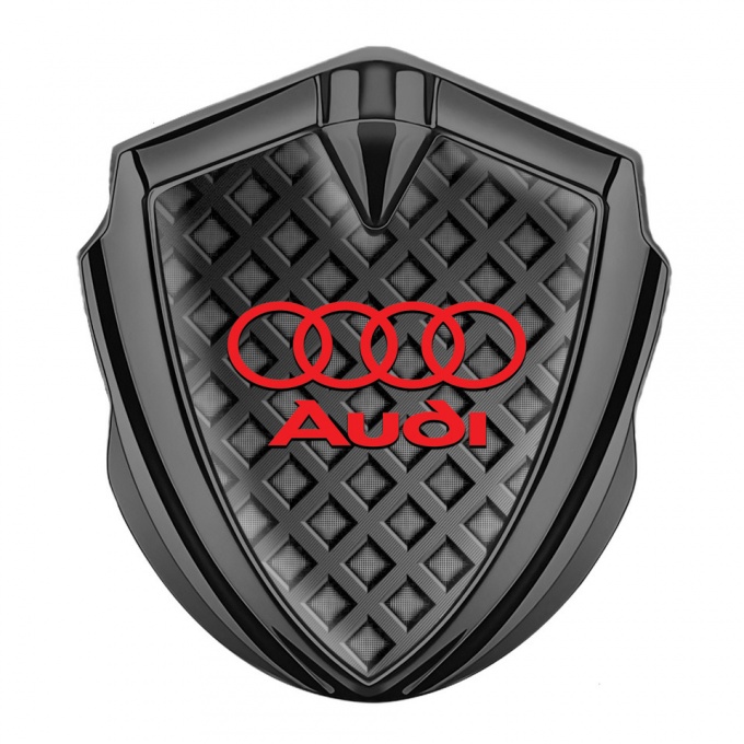 Audi Metal 3D Domed Emblem Graphite Grey Cubes Crimson Logo Design