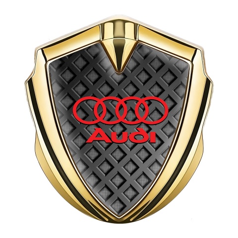 Audi Metal 3D Domed Emblem Gold Grey Cubes Crimson Logo Design