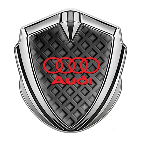 Audi Metal 3D Domed Emblem Silver Grey Cubes Crimson Logo Design
