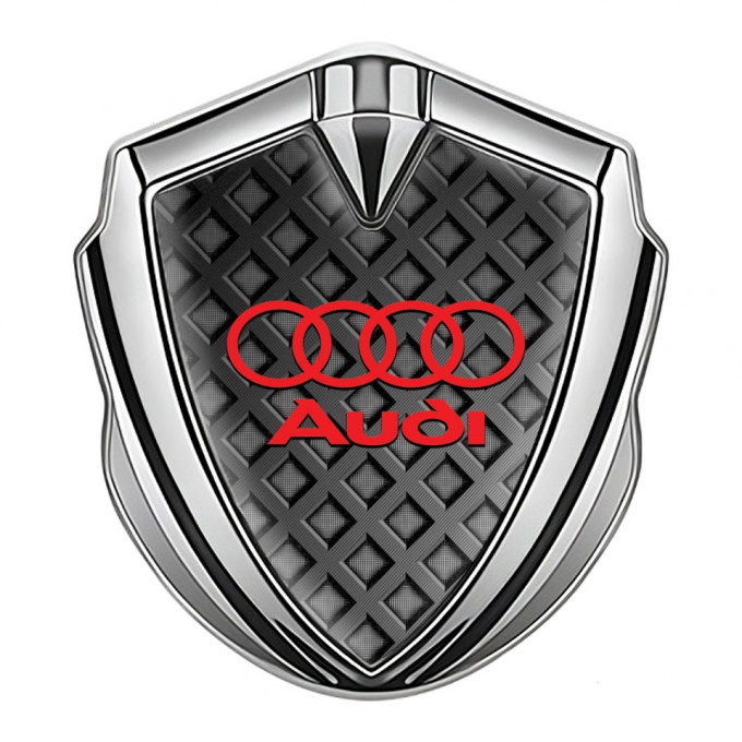 Audi Metal 3D Domed Emblem Silver Grey Cubes Crimson Logo Design