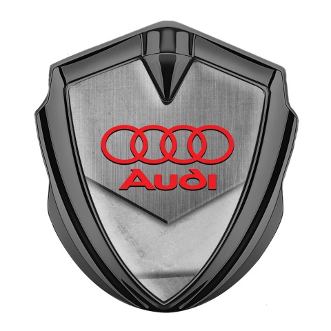 Audi Bodyside Badge Self Adhesive Graphite Polished Effect Red Logo