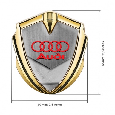 Audi Bodyside Badge Self Adhesive Gold Polished Effect Red Logo