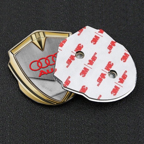 Audi Bodyside Badge Self Adhesive Gold Polished Effect Red Logo