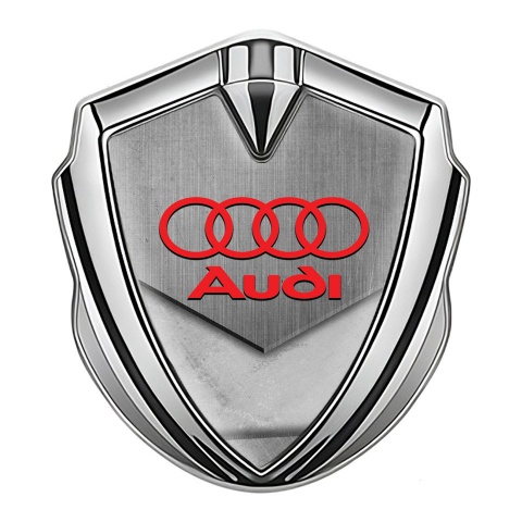Audi Bodyside Badge Self Adhesive Silver Polished Effect Red Logo
