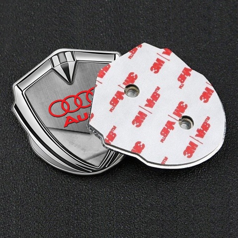Audi Bodyside Badge Self Adhesive Silver Polished Effect Red Logo