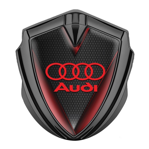 Audi Emblem Fender Badge Graphite Red Frame Classic Logo Edition
