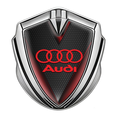 Audi Emblem Fender Badge Silver Red Frame Classic Logo Edition