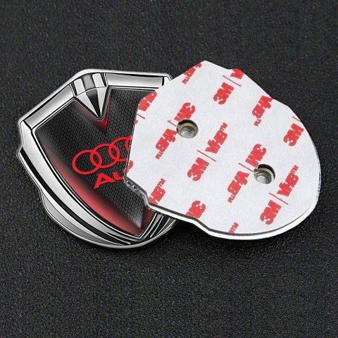 Audi Emblem Fender Badge Silver Red Frame Classic Logo Edition