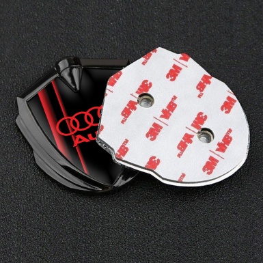 Audi Emblem Self Adhesive Graphite Black Fill Crimson Straight Lines