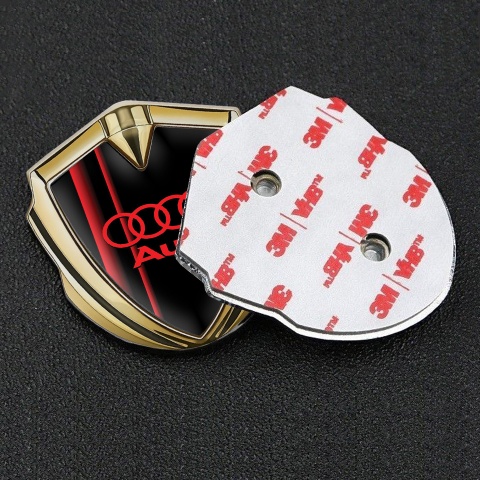 Audi Emblem Self Adhesive Gold Black Fill Crimson Straight Lines