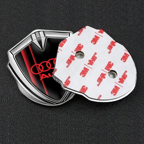 Audi Emblem Self Adhesive Silver Black Fill Crimson Straight Lines