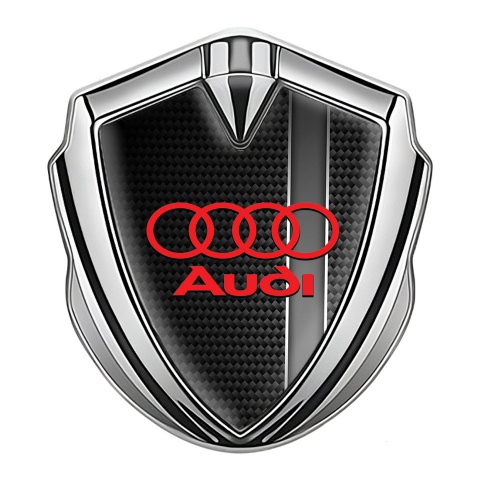 Audi Bodyside Emblem Badge Silver Black Carbon Sport Stripe