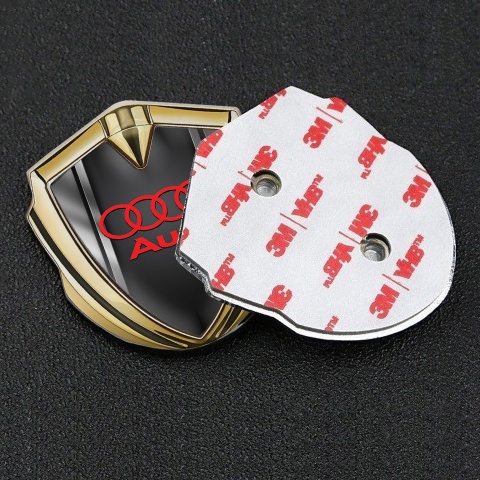 Audi Trunk Emblem Badge Gold Metallic Frame Red Logo Design