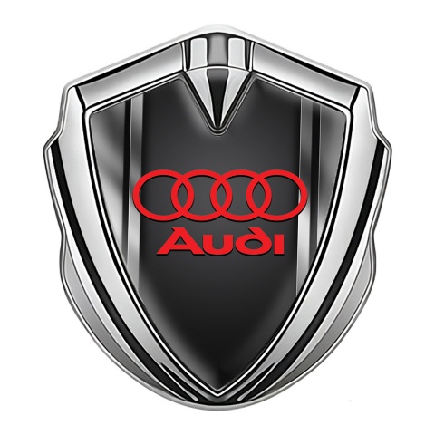 Audi Trunk Emblem Badge Silver Metallic Frame Red Logo Design