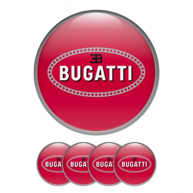 Bugatti Silicone Stickers Wheel Center Cap Red with Flat Style Logo Ring