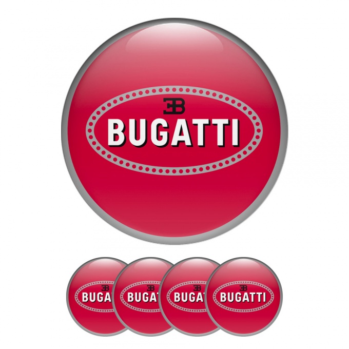 Bugatti Silicone Stickers Wheel Center Cap Red with Flat Style Logo Ring