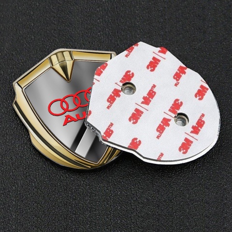 Audi Emblem Car Badge Gold Diagonal Panels Crimson Logo