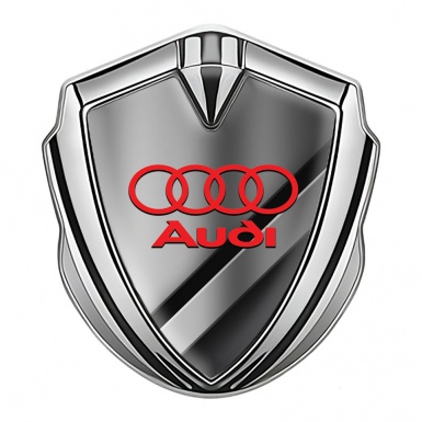 Audi Emblem Car Badge Silver Diagonal Panels Crimson Logo