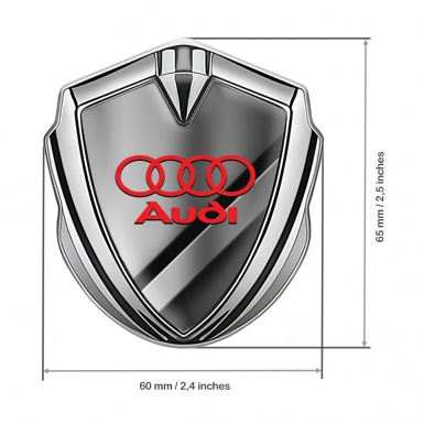 Audi Emblem Car Badge Silver Diagonal Panels Crimson Logo