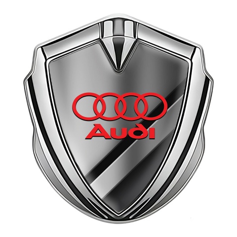Audi Emblem Car Badge Silver Diagonal Panels Crimson Logo