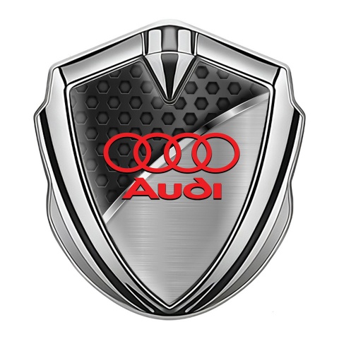 Audi Bodyside Domed Emblem Silver Black Hexagon Polished Metal