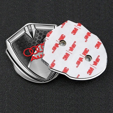 Audi Bodyside Domed Emblem Silver Black Hexagon Polished Metal