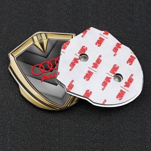Audi Metal Emblem Self Adhesive Gold Grey Fragments Red Logo
