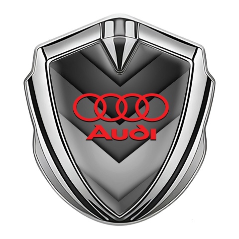 Audi Metal Emblem Self Adhesive Silver Grey Fragments Red Logo