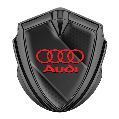 Audi Metal 3D Domed Emblem Graphite Dark Hex Polished Steel Design