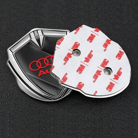 Audi Metal 3D Domed Emblem Silver Dark Hex Polished Steel Design