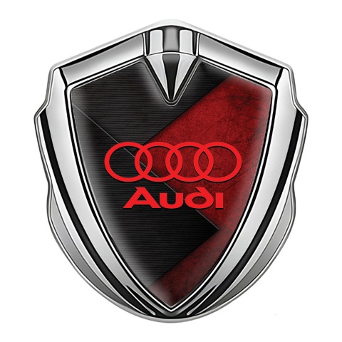 Audi Emblem Fender Badge Silver Black Red Elements Crimson Logo